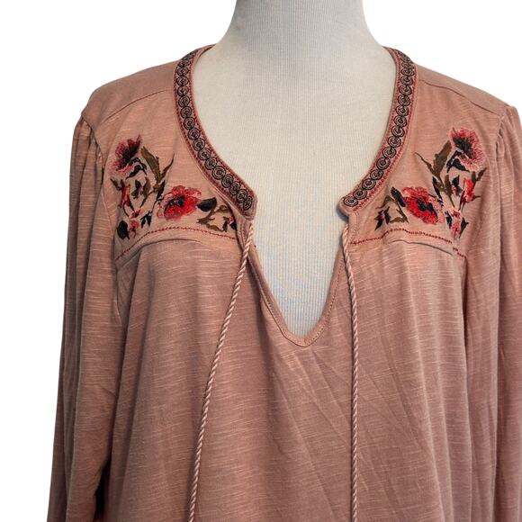 Torrid Embroidered Peasant Top Womens Size 2X Dusty Rose Tassel Babydoll Blouse - Picture 5 of 12
